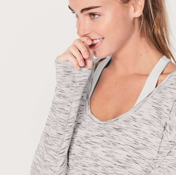 Lululemon Meant To Move Long Sleeve Tiger Space Dye Black White Scoop Neck Gray - Picture 3 of 10